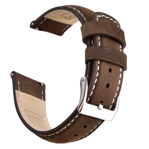 Ritche Quick Release Leather Watch Band 18mm 19mm 20mm 21mm 22mm 23mm 24mm Leather Watch Strap, Saddle Brown & White & Silver, 18mm, Vintage