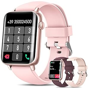 2022 Smartwatch Damen mit Telefonfunktion, SWGOTA 1,7 Zoll HD Touchscreen Armbanduhr Pulsuhr SpO2 Schlafmonitor IP68, Menstruationszyklus Fitnessuhr Schrittzähler Kalorien Android iOS Rosa (3 Bänder)