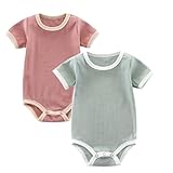 Ekkimy Baby Bodysuit,Short Sleeve Boys Girls Romper,100% Cotton Unisex Baby Clothes,Button Outfit,Pack of 2