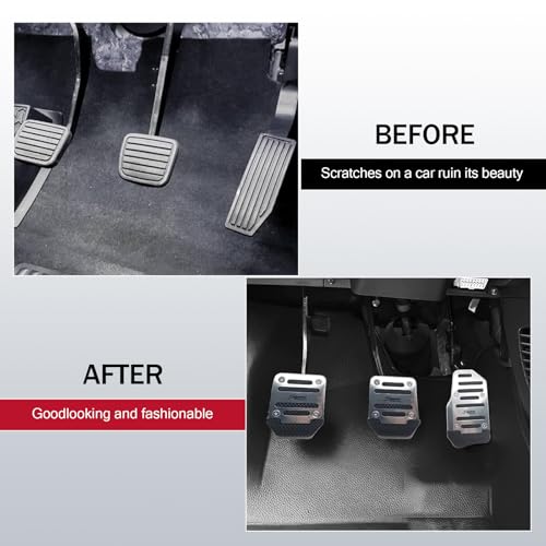 Civwesi Pack-3 Car Manual Transmission Accelerator Brake Clutch Pedal Kit, 5.7\" x 3.1\" + 2.6\" x 3.5\" Alloy Rust-Proof Durable Pedal Cover, Non-Slip Safety Rubber Strip, Universal for Cars (Silver)