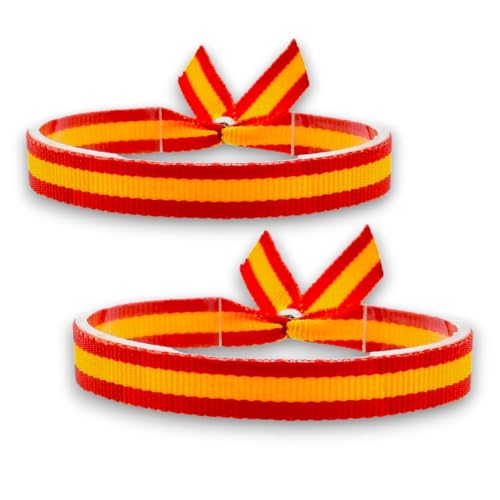 BDM - Pulsera de tela bandera de España con cierre ajustable, colgador de coche. Ancho 10 mm. Elegir cantidad - 2 Unidades
