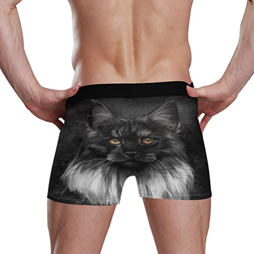 YOUJUNER Schwarze Maine-Coon-Katze Herren Boxershorts Unterwäsche Unterhosen Retroshorts Underpants Boxer Briefs Trunks für Men Männer