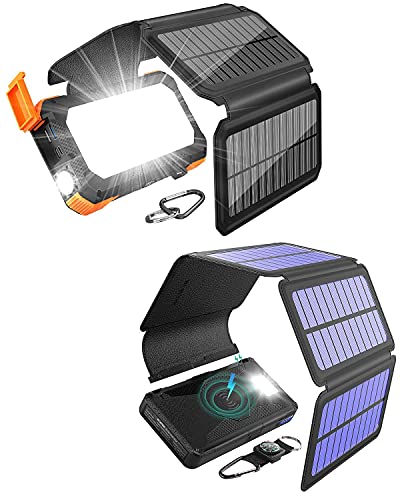 20,000mAh PD Solar Panel Charger-Orange Plus 20,000mAh Wireless Solar Charger with Detachable Panels-Black