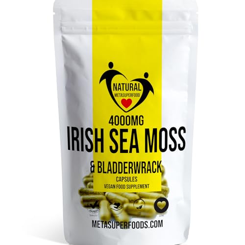 Sea Moss and Bladderwrack 120 Capsules (4000mg) | 1-A-Day 4 Months Supply | Vegan | Wild Harvested Sea Moss | Non GMO | Dr Sebi Irish Sea Moss | UK Company (120 Count Pack of 1)