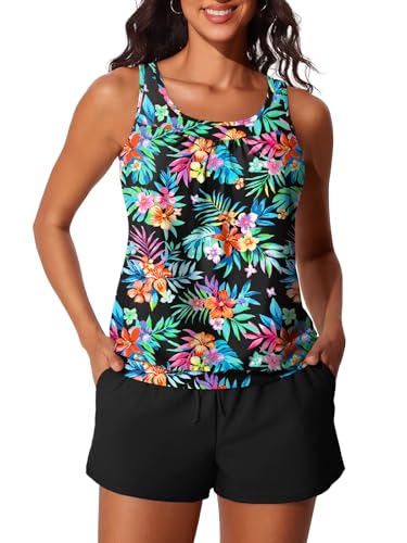 Image of Summer Mae Womens Tankini Swimsuits Two Piece with Pockets Bathing Suits | Modest Fit,Side Pockets,Tummy Control,Built-in Boyshorts,Removable Pads,Soft Coverage for Beach Vacations