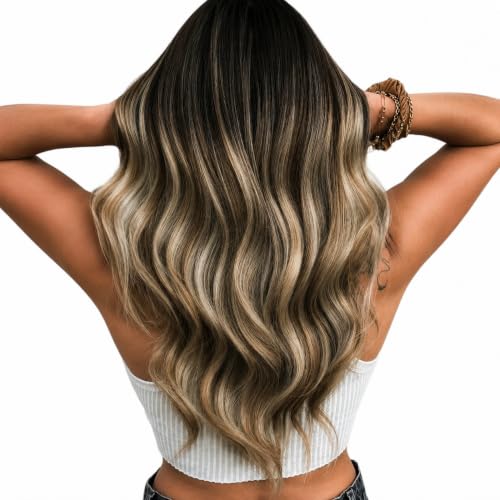 Image of Moresoo Butterfly Weft Hair Extensions, Balayage Black to Brown | Warm dimensional length for brunette lovers, 20inch 50g, fits weekend outfits, workdays and everyday confidence