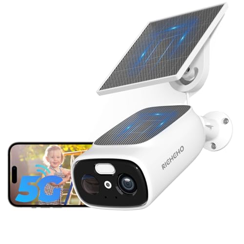 2.4G/5G WiFi Camera for Home Security with Double Solar Panels 2K Solar Security Camera Wireless Outdoor Color Night Vision 2-Way Talk Spotlight Siren IP66 Cloud/SD AI Detection Works w/Alexa