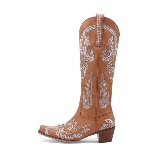 Bottes de cowboy brodées haut de gamme avec détails strass et bout pointu