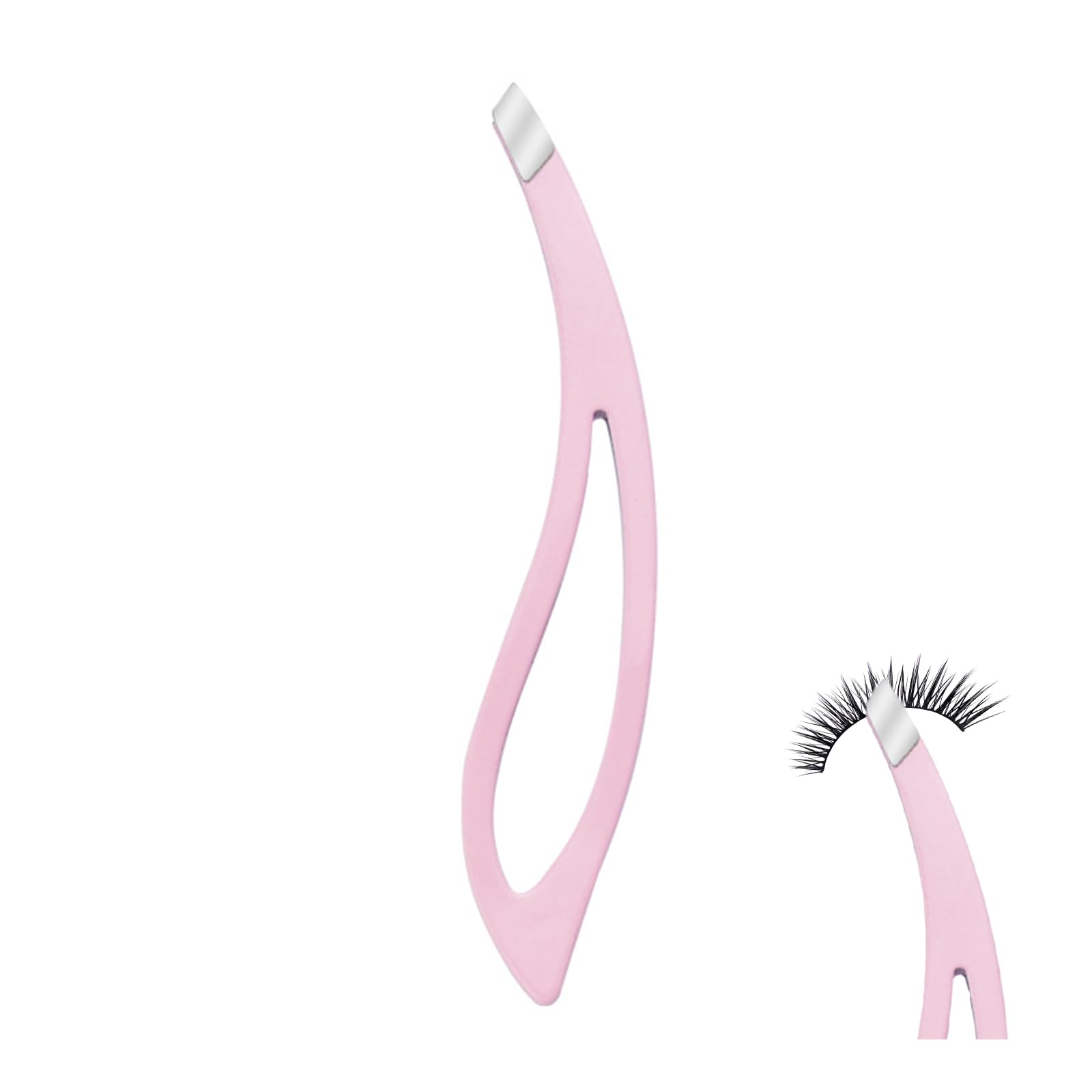 Tweezers with Grip Curved Handle Slant Tip Eyebrow Tweezers for Shaping Mini Tweezer Set for Women Best Facial Hair Removal Tools Ergonomic Designer Collection Travel Friendly (Pink)