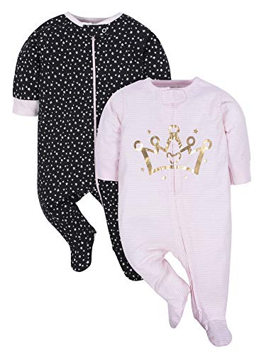 Gerber Organic Cotton Zip-Up Sleep N Play Pajamas, Size 0-3 Months, 2pk (Baby Girls) Pink