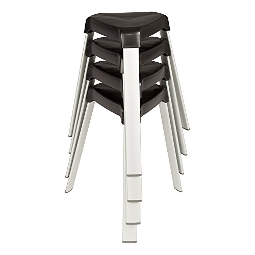 Norwood comercial muebles nor-oah1000bk 3 patas plástico pila taburetes con patas de aluminio, negro (Pack de 4) Cover