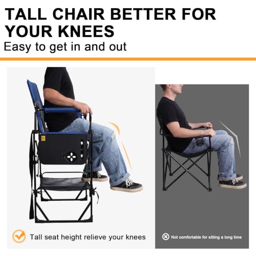Image of Romswi 2 Pack 30 inch Extra Tall Folding Camping Chairs, Heavy Duty Director Chairs with Side Table, Cup Holder & Storage Pocket, 400 LBS Support, Portable Outdoor Chairs for Camping, Sports, Events, Blue