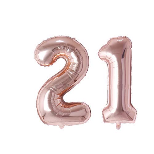 Image of Rozi Decoration 16? Inch Rose Gold 21 Number Foil Balloons for 21 Birthday Decoration Items | Helium Balloons Number 21 | 21 Anniversary | 21 Balloon Number Pack of 2 Pcs