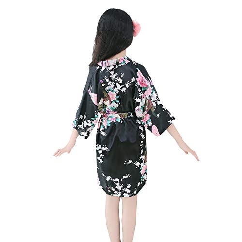 Girls Silk 𝐍ightgown Satin 𝐏ajamas Dress Floral Kimono Robe for Birthday Party Spa Toddler Kids Short Sleeve Sl𝐞epwear