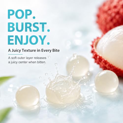 Image of Soeos Lychee Popping Boba, Bursting Fruit Flavored Boba Pearls, 2.6 lbs