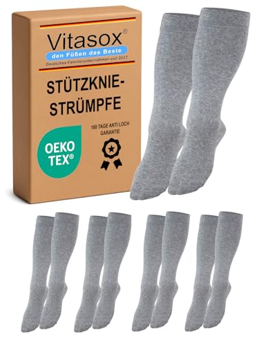 Vitasox Stützstrümpfe für Damen & Herren, 4 Paar silber 39/42, Reisestrümpfe, Stützkniestrümpfe aus Baumwolle, Kompressionsstrümpfe für Reise & Büro, Thrombose Socken gegen geschwollene Beine, 44451
