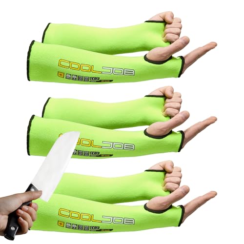 COOLJOB 3 Pairs A4 Cut Resistant Sleeves with Thumb Hole, UPF50+ UV Sun Protection Gardening Sleeves Arm Protector for Thin Skin, Arm Cover for Gardener Farmer Pet Handling for Men Women (Green, 14")