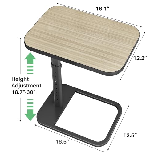 Image of Driftwood Grey TV Tray Table, Adjustable Height & Rounded Metal Corners, Snack Table for Couch, Sofa, Bed, Chair, Living Room, C Shaped End Side Table for Eating, Dinner or Laptop, Small Spaces