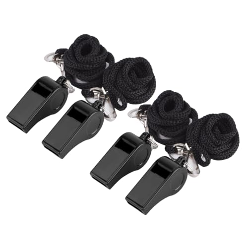 Gogogmee 4 Pcs Emergency Survival Whistles with Lanyard for Aid and Referees Durable Design for Athletes Black