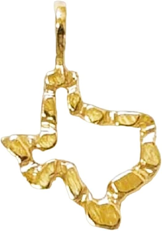 14k Yellow Gold Texas State Map Small Nugget Pendant/Charm, Made in USA