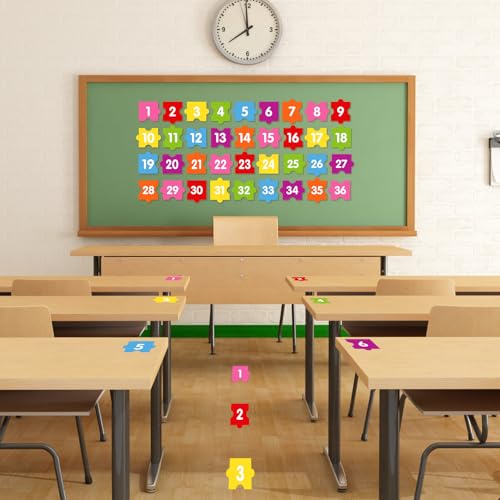 D4DREAM Line up Spots for Classroom Floor - 48Pcs 4'' Floor Numbers for Classroom Lining up Waterproof Puzzles Number Stickers for Kindergarten Preschool Elementary Back to School Teacher Supplies — view 2