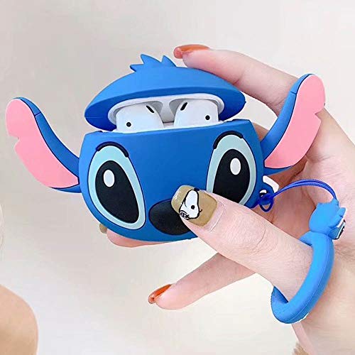Zostland Cute Airpods 2&1 Case,Thick Soft Portable Silicone Protective Shockproof Skin Cover Storage Box Compatible With Apple Wireless Earphone Earplug Airpods Charging Station Case (Stitch) #TOP2