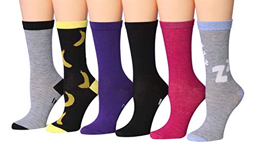 Image of Tipi Toe Women's 6-Pack Funky Crew Socks | Colorful Fun Patterned Novelty Dress Socks, Sizes 9-13