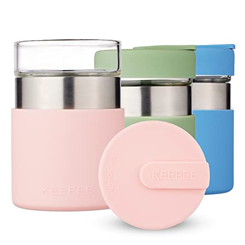 Keepee Insulated Tumbler With Glass Insert - Reusable Glass Coffee Cup - Insulated Glass Travel Mug With Lid - Dishwasher Safe - 10Oz Pink #TOP7