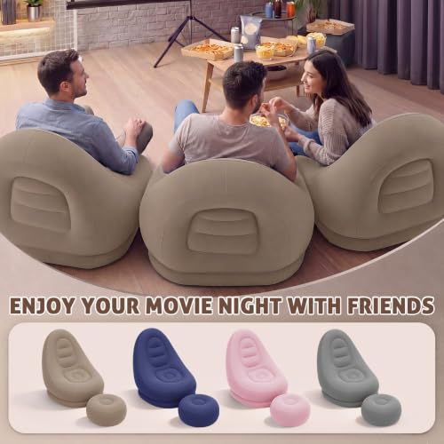 JolliLudo 2 Sets Inflatable Bean Bag Chairs Set with Ottoman Electric Pump Folding Blow up Lazy Sofa Loungers Chair with Footstool Couch for Movie Night Film Marathon Gaming Camping (Coffee) by JolliLudo - Used condition - Image 5