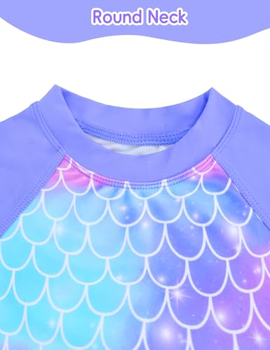 Image of Girl Swimsuits 2 Pieces Multicolor Short Sleeve Quick Dry Durable Rash Guard Set with Shorts