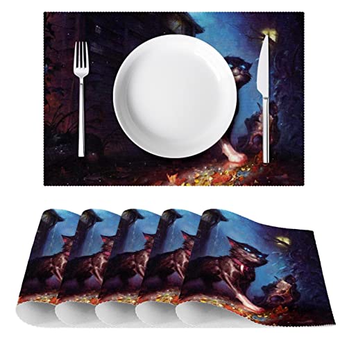 Set de table chat effrayant lavable et isolant, protège table halloween fantaisie en lot de 6 - 3