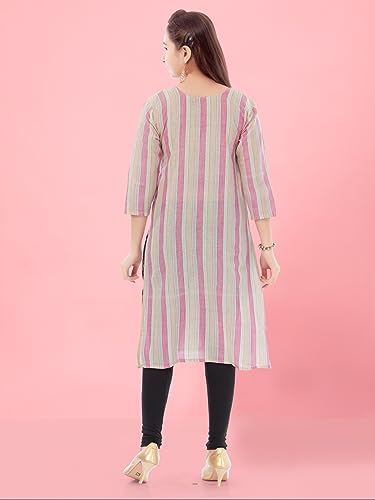 Image of Aarika Girls Pink Colour Cotton Striped Kurti