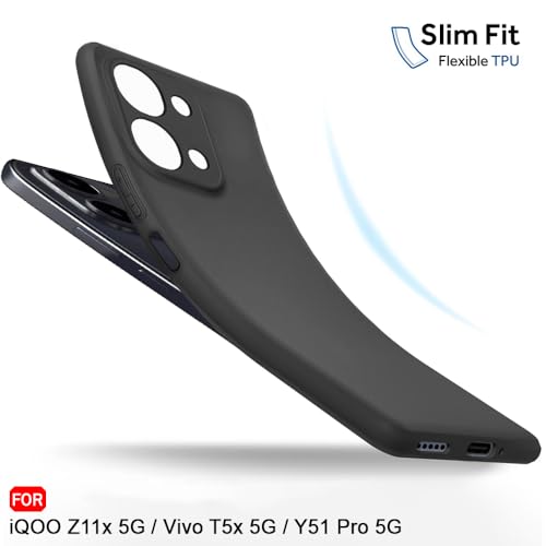 Image of TheGiftKart Sleek Back Cover Case for iQOO Z11x 5G / Vivo T5x 5G / Vivo Y51 Pro 5G | Slim Fit Protective Design | Ultra Matte Finish | Camera Protection Bump | Soft Silicon Back Case (Silicone, Black)
