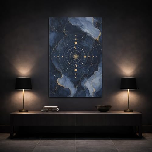 Tableau céleste bleu et or au-dessus du canapé pour salon moderne - 3