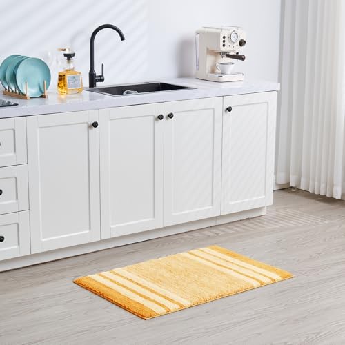 CozeCube Bath mats for Bathroom Non Slip, Fluffy Absorbent Microfiber Bath mat Washable, Aesthetic Bathroom Rugs, Large Harvest Gold Striped Bath mat, Harvest Gold, 36" x 24" by CozeCube - Image 6