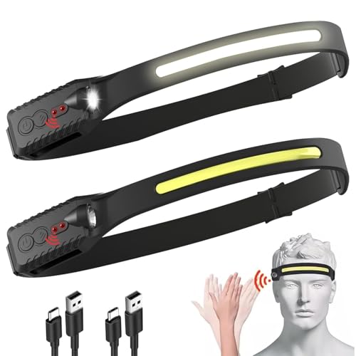 Zekory Headlamp Rechargeable, 230° Wide Beam Head Lamp, LED Headlamp with Motion Sensor, 5 Modes IPX4 Waterproof Headlamps for Adults, Head Lights Forehead for Camping Running Cycling Fishing