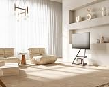 FITUEYES Mobilny stojak na telewizor z 2 półkami na kółkach, na ekrany 32 43 55 65 cali, stojak podłogowy na telewizor z kątem ekranu ±15°, regulowana wysokość 946-1076,5mm, maksymalne obciążenie 40KG