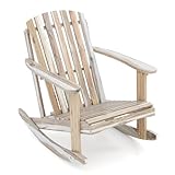 Tangkula Adirondack Rocking Chair, Acacia Wood Patio Rocker with Slatted Seat & High Fanned Back, DIY Colors. Rustic Outdoor Log Rocking Seat Furniture for Backyard, Porch, Garden (Natural, 1 Pack)