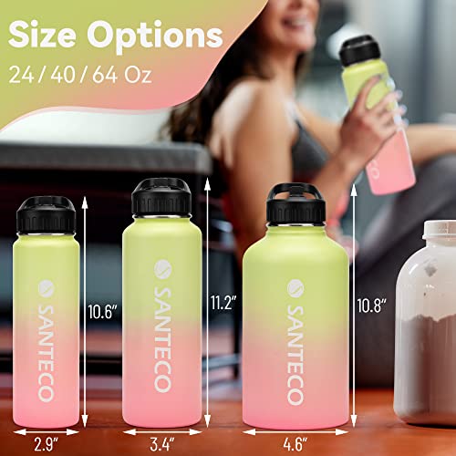 SANTECO-Water-Bottle-24-oz-Vacuum-Insulated-Stainless-Steel-Bottle-with-Straw-Handle-Lid-Leakproof-Bottles-Wide-Mouth-Easy-Clean-Keep-Drinks-Hot-Cold-for-Gym-Camping-Hiking-Yellow-Pink
