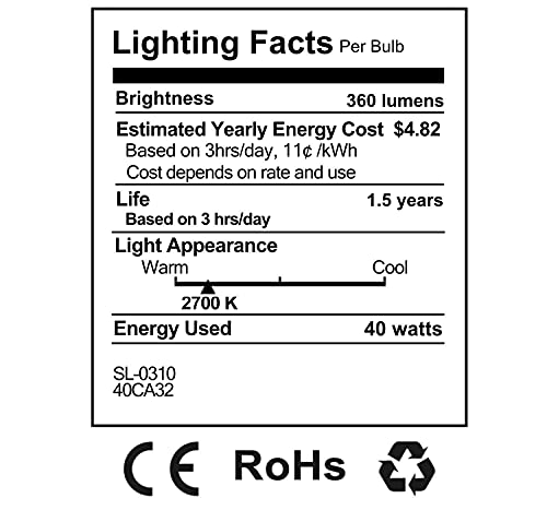 Sterl Lighting – 40 Watt Ca32 E12 Decorative Chandeliers Or Fixtures Candelabra Base Cfc Shaped Candle Flame Bent Tip Light Bulb Incandescent 120V 4.01Inch 360Lm 2700K Warm White 40W Clear – 15 Pack #TOP6