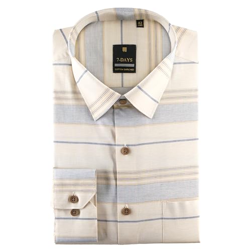 Image of 7-DAYS Men's Premium Striped Formal Shirt - Cotton Rich, Regular Fit, Full Sleeve, with Pocket, Wrinkle Resistant - Stylish Office & Everyday Wear.