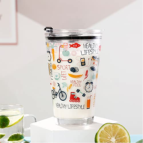 Vasos de Cristal, Tazas de Beber con Tapa, Vaso Leche con Tapa Niños, Transparente con Taza de Leche Resistente al Calor… - Imagen 8