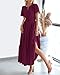 BTFBM Womens Summer 2026 Casual Midi Maxi Dresses Lightweight Short Sleeve V Neck Elastic Waist Boho Beach Dress Pockets(Wine Red, X-Large)