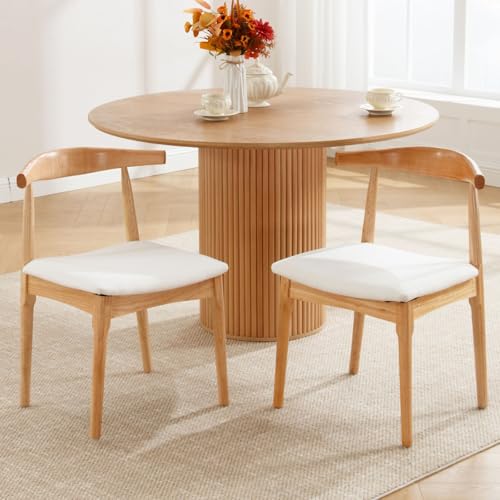 ROCITY Wood Dining Chairs Set of 2 Fabric Kitchen Chairs