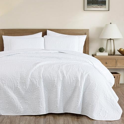 Image of Chezmoi Collection Austin 3-piece Oversized Bedspread Coverlet Set (Queen, White)