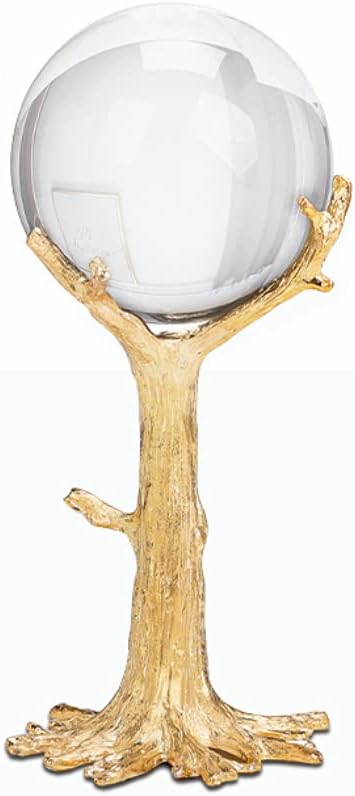 Crystal Ball with Gold Stand Ornaments-Nordic Light Luxury Craft Metal Sculptures Iron Art and K9 Crystal Ball Figurine Statue Home Decor Tree 9x4inch