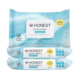 The Honest Company Fragrance-Free Sanitizing Alcohol Wipes, Antibacterial with Aloe, Kills 99% of Germs, 150 Count