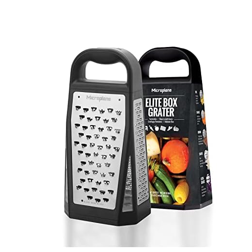 Microplane Elite Keuken box-rasp met vijf soorten mesjes in fijn, grof, extra grof, 2-weg snijrasp en grote schaaf met roestvrijstalen bladen