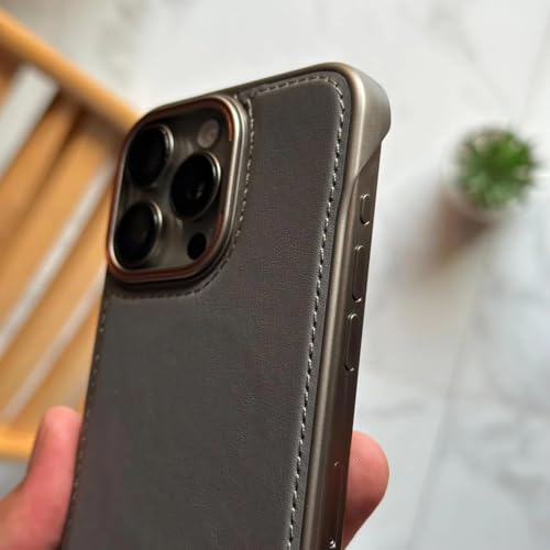 Premium 16 Pro Max Case - Frameless Leather & Lightweight Metal Design, Scratch-Resistant, Luxury Protective Cover (Gray)