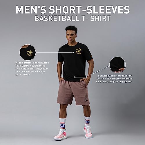Image of XTEP Playing Big XBALL Series, Enhanced Sports Performance, Crew Neck, Loose Fit, Superior Comfort, Cotton + Polyester, Short Sleeve, Basketball T-Shirt for Men